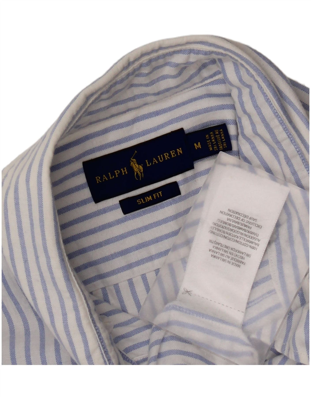 Ralph Lauren Camisa masculina slim fit de algodão listrado azul médio