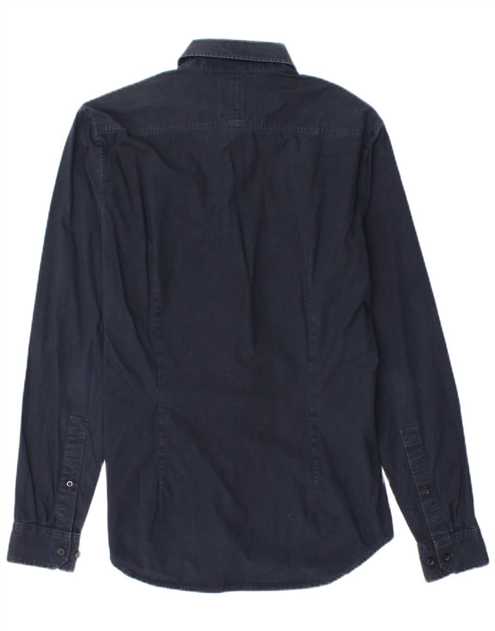 Camisa masculina G-Star pequena algodão azul marinho