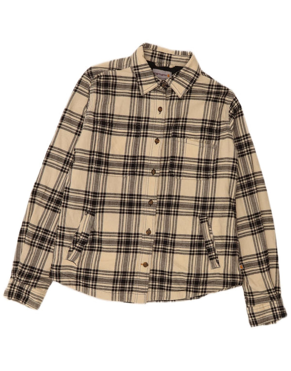 Camisa feminina de flanela Lumberjack Carhartt UK 6 XS bege xadrez algodão