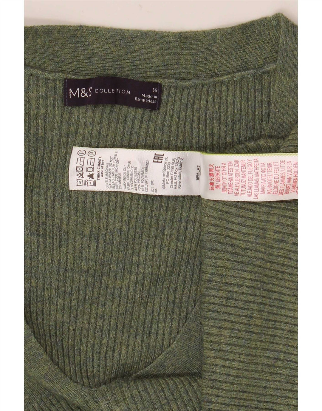 Suéter feminino Marks & Spencer com decote em V Reino Unido 16 grande poliéster verde
