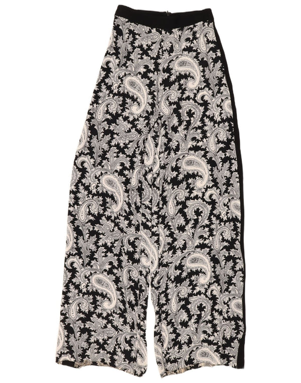 Calça feminina de cintura alta French Connection UK 6 XS W24 L30 preta Paisley