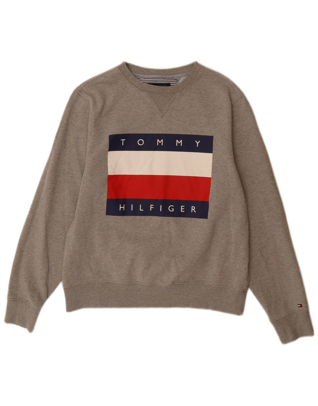 Suéter gráfico feminino TOMMY HILFIGER Reino Unido 14 algodão cinza médio