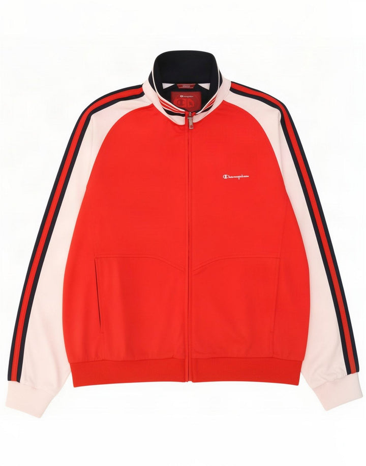 Champion Mens Treino Top Jaqueta Grande Poliéster Colorblock Vermelho
