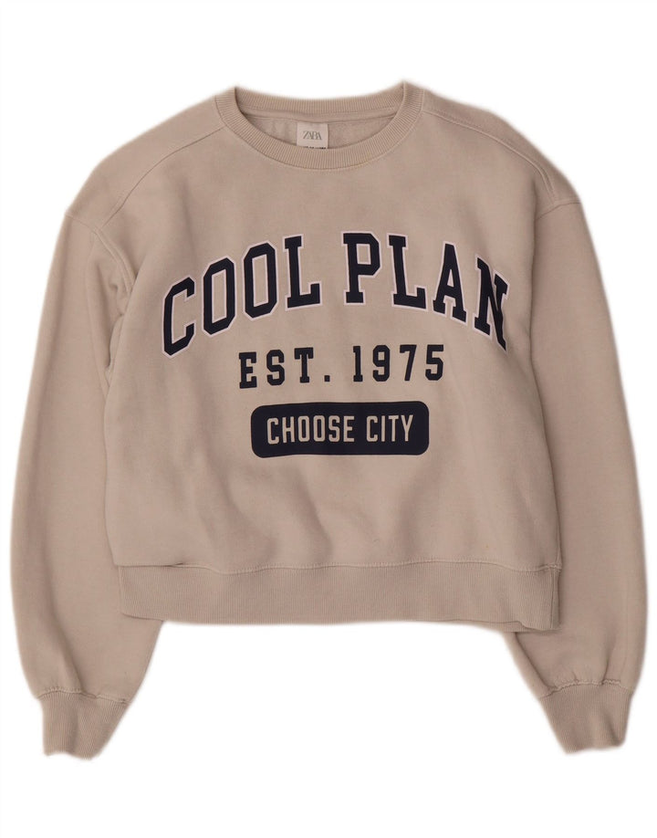 Zara Girls Crop Graphic Moletom Jumper 13-14 Anos Branco