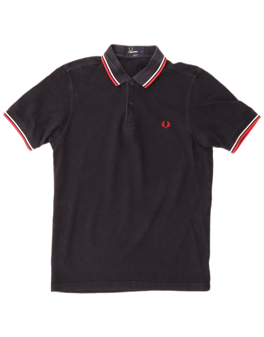 Fred Perry Camisa polo masculina slim fit pequena de algodão preto