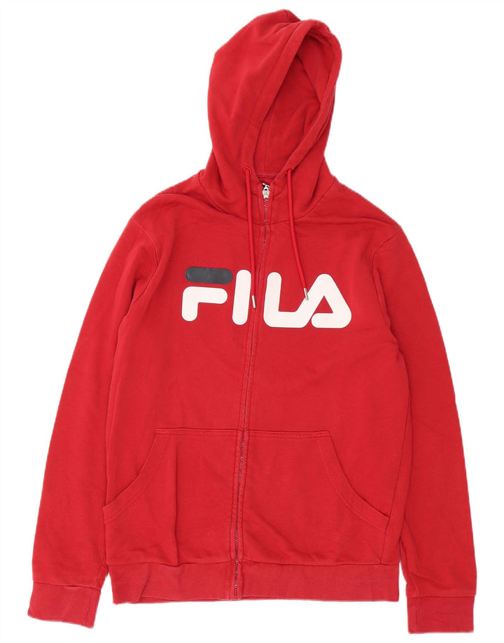 Suéter masculino Fila com capuz e zíper gráfico médio algodão vermelho