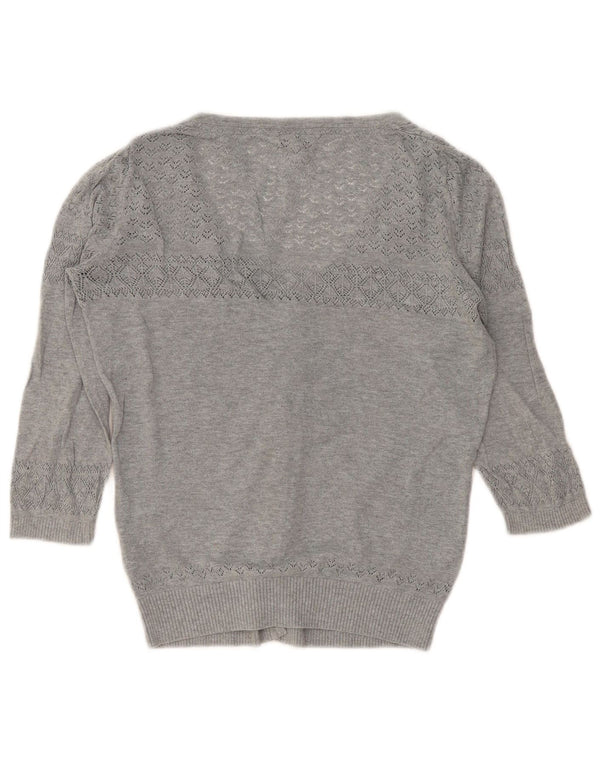Fat Face Womens 3/4 Sleeve Cardigan Sweater UK 8 Small Grey Cotton
