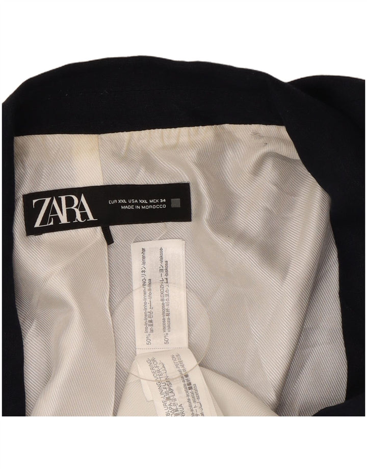Jaqueta Zara Womens Open Blazer UK 20 2XL Linho Azul Marinho