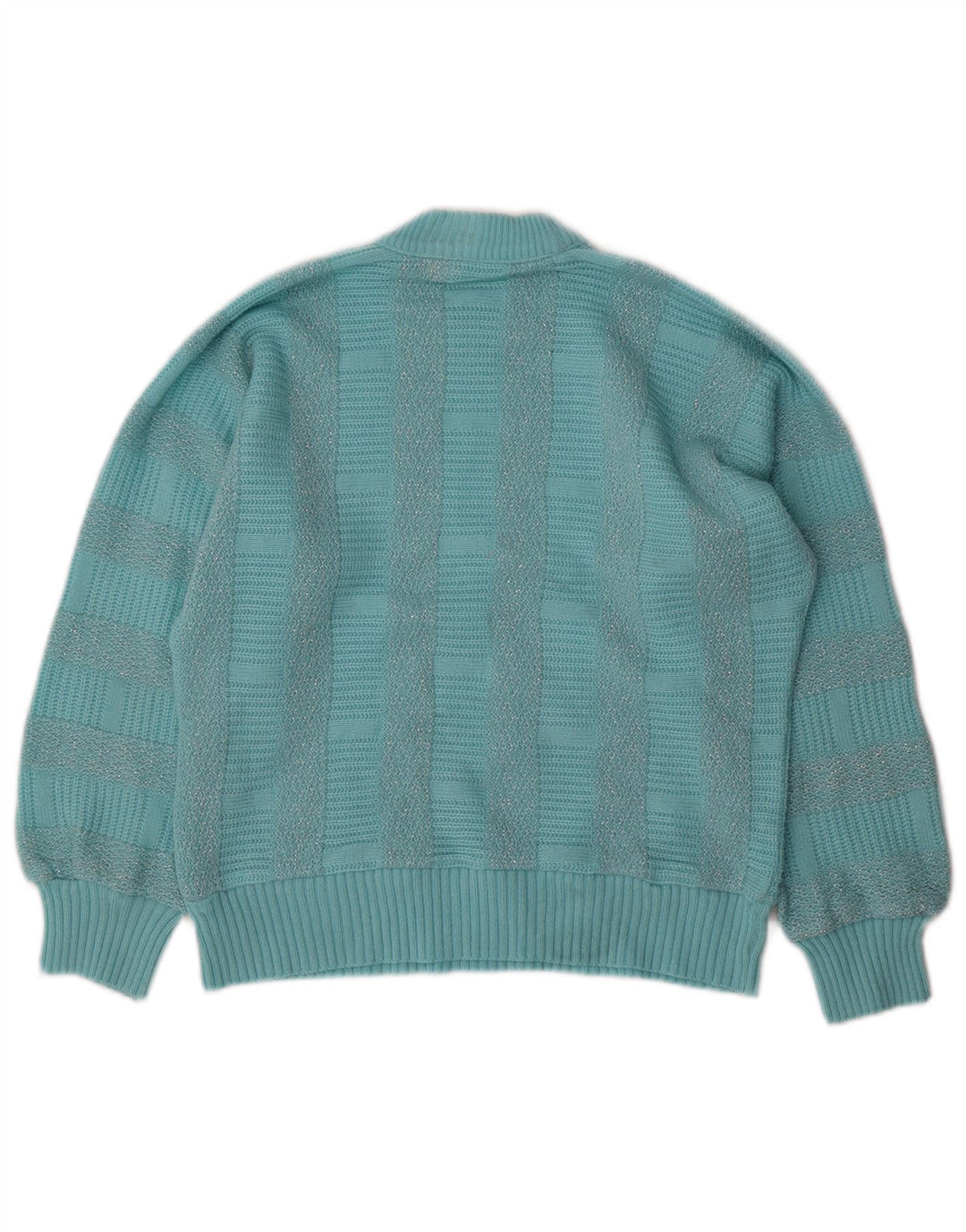 Suéter feminino VINTAGE com gola tartaruga UK 14 listrado azul médio