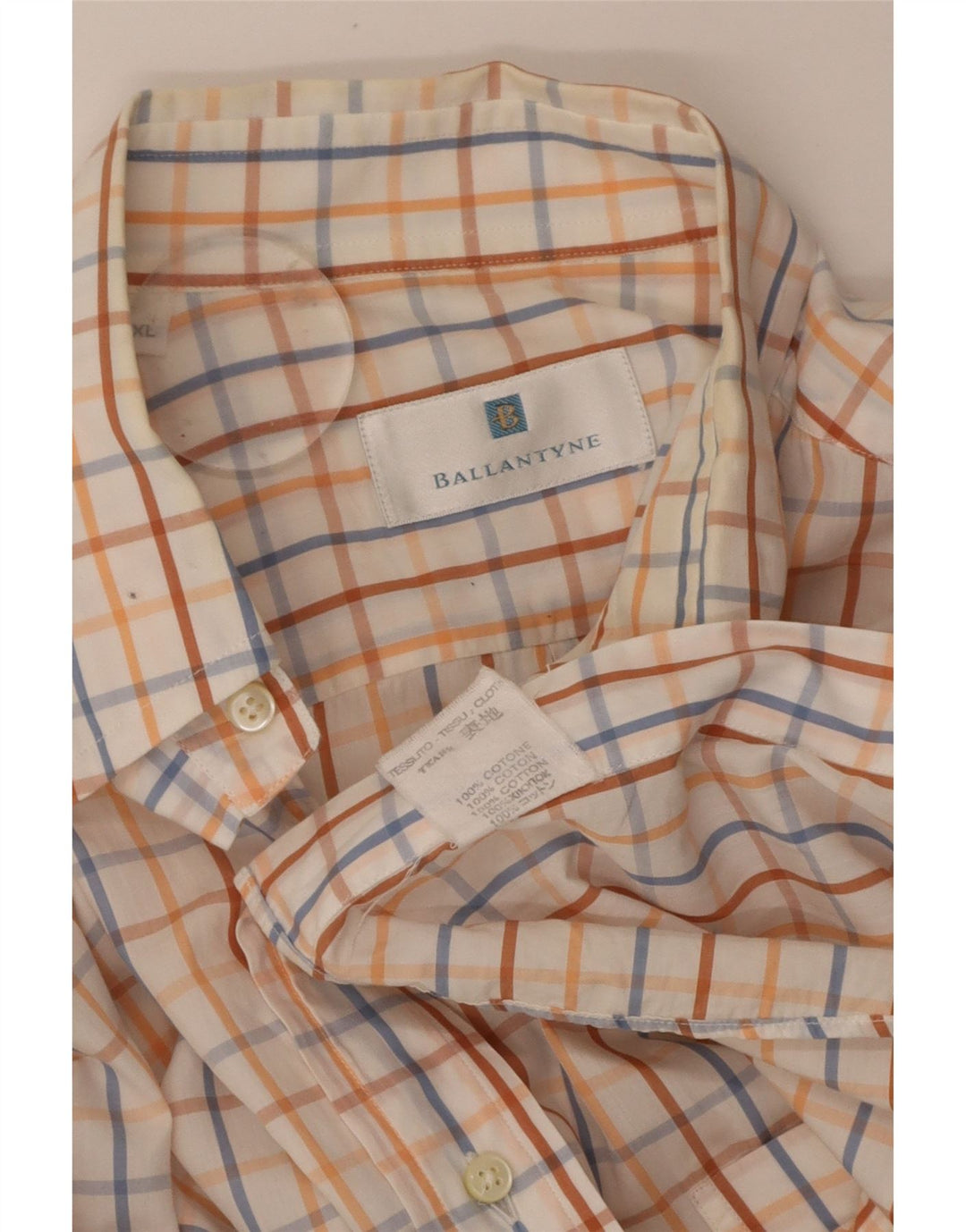 BALLANTYNE Mens Shirt XL Off White Check Cotton