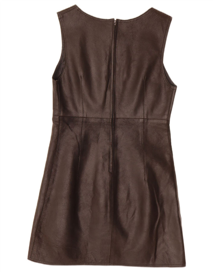 Vestido feminino vintage sem mangas com bainha de couro IT 42 médio preto