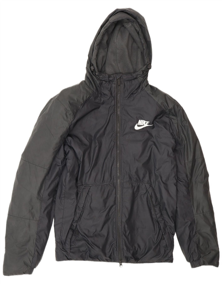 Jaqueta corta-vento masculina Nike com capuz UK 36 poliéster preto pequeno