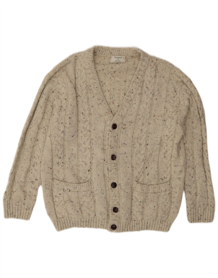 Suéter cardigã masculino vintage grande lã manchada bege