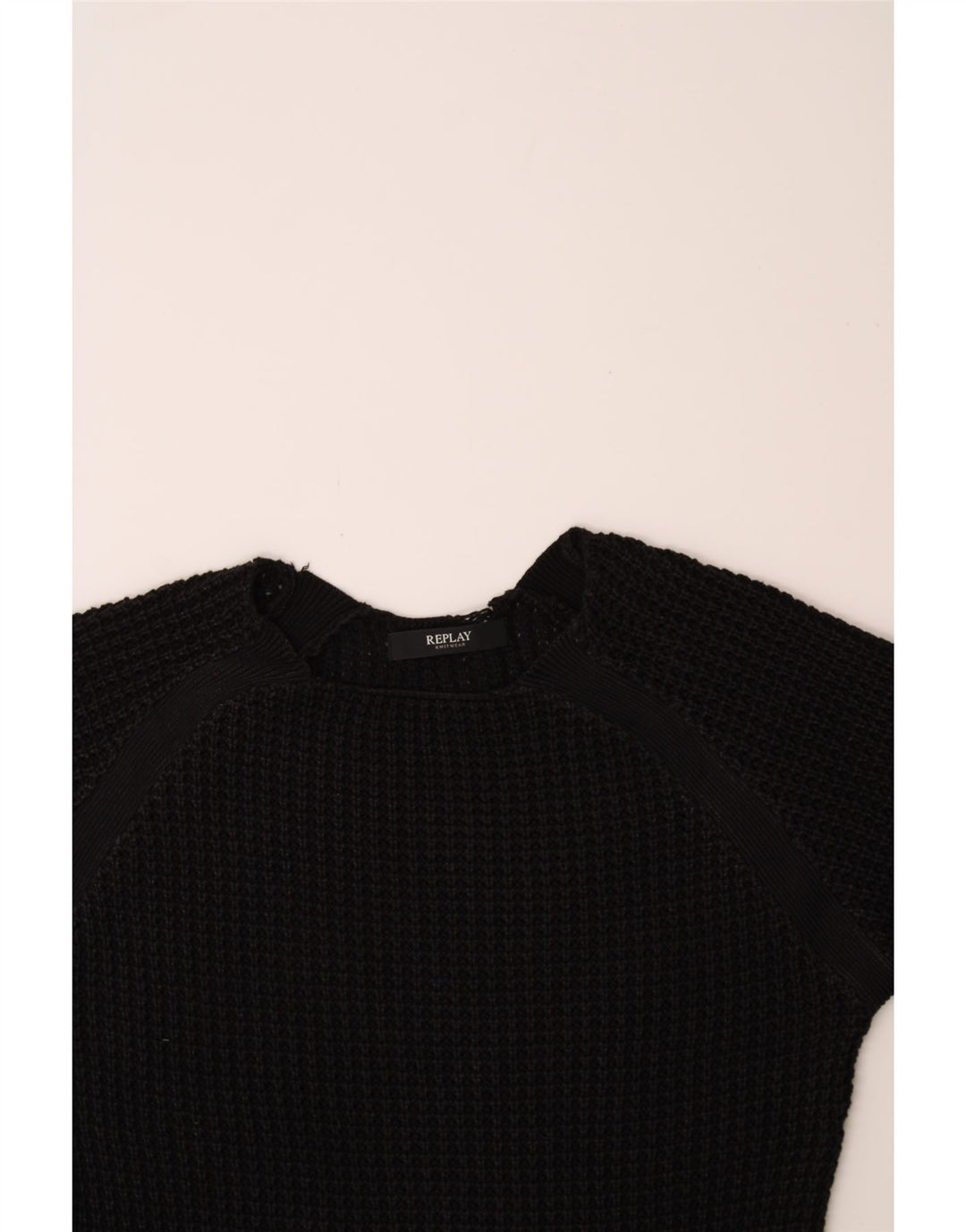REPLAY Womens Boat Neck Jumper Sweater UK 12 Medium Black Cotton Vintage Replay and Second-Hand Replay from Messina Hembry 