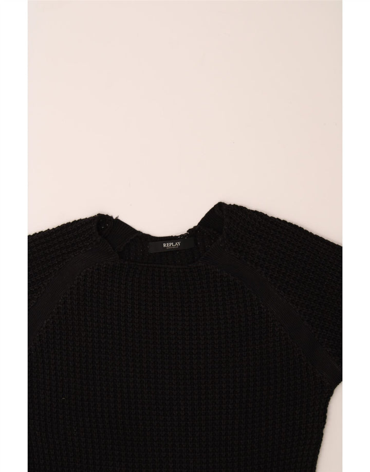 REPLAY Womens Boat Neck Jumper Sweater UK 12 Medium Black Cotton Vintage Replay and Second-Hand Replay from Messina Hembry 