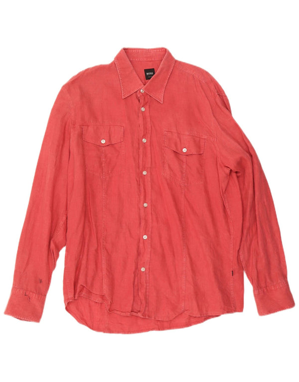 Camisa Slim Fit Masculina Hugo Boss XL Linho Vermelho