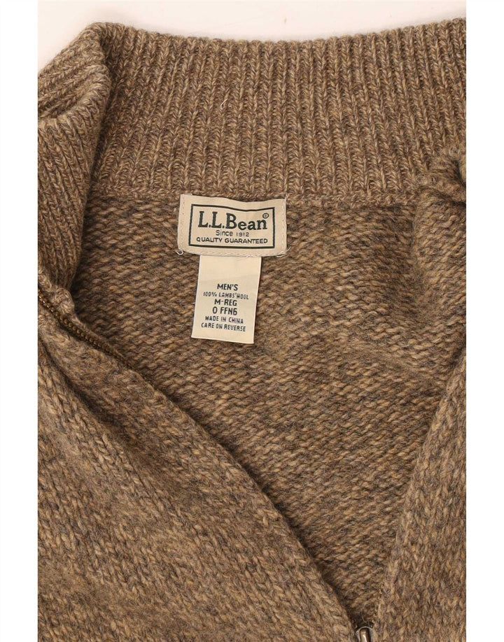 Suéter cardigã masculino com zíper completo L.L.Bean lã de cordeiro manchada bege médio