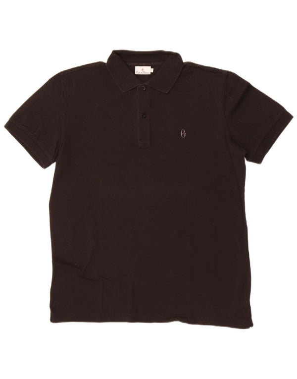 Conte of Florence Camisa polo masculina pequena de algodão preto