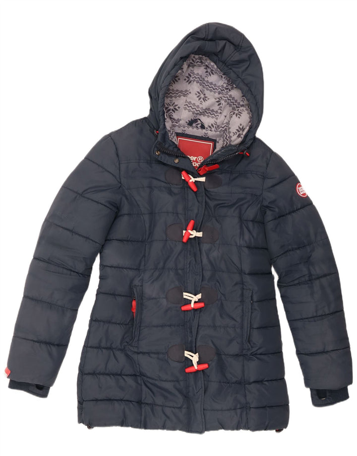 Jaqueta acolchoada com capuz feminina Superdry UK 14 grande poliéster azul marinho
