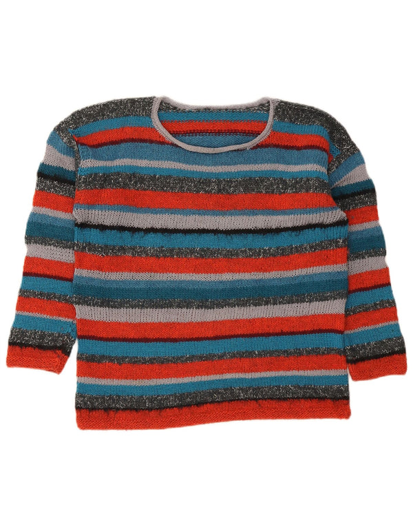 Suéter feminino vintage com gola canoa UK 14 listrado médio multicolorido