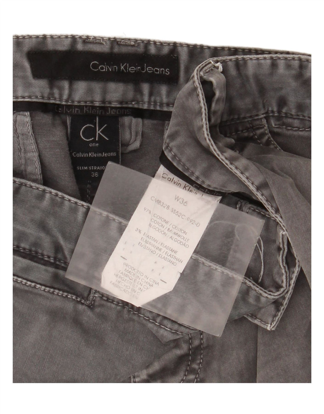 Calvin Klein Masculino Slim Jeans W36 L32 Cinza Algodão