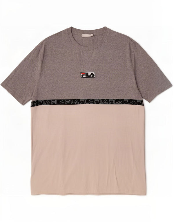 Fila Mens Graphic T-Shirt Top Grande Algodão Colourblock Cinza