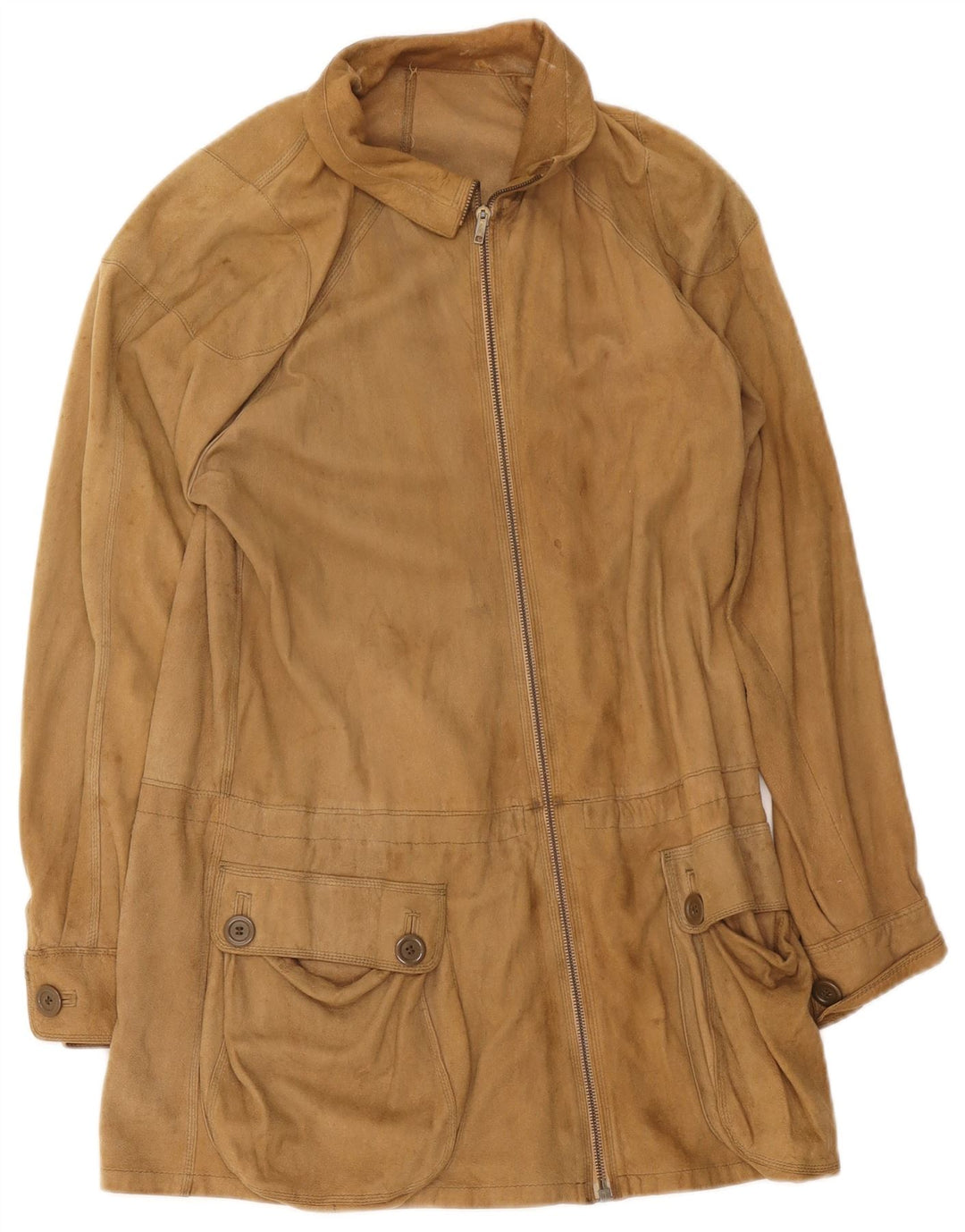 Sobretudo de camurça vintage feminino UK 8 pequeno bege