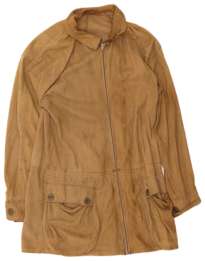 Sobretudo de camurça vintage feminino UK 8 pequeno bege