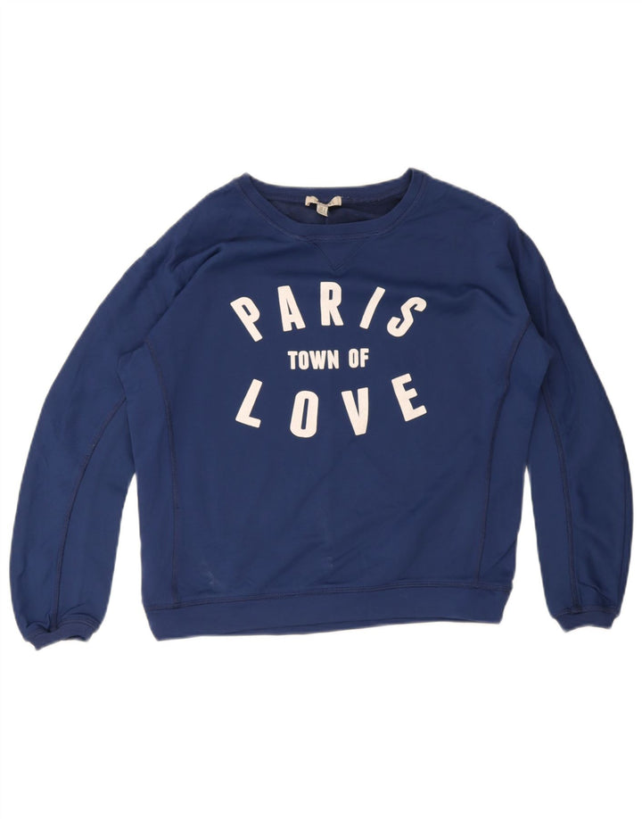 Zara Womens Paris Graphic Oversized Moletom Jumper Reino Unido 10 Pequeno Azul