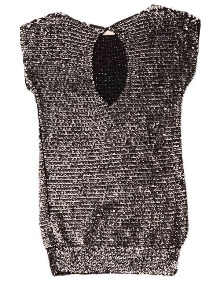 Vestido feminino Mangano com lantejoulas e bodycon Reino Unido 14 lã prateada média