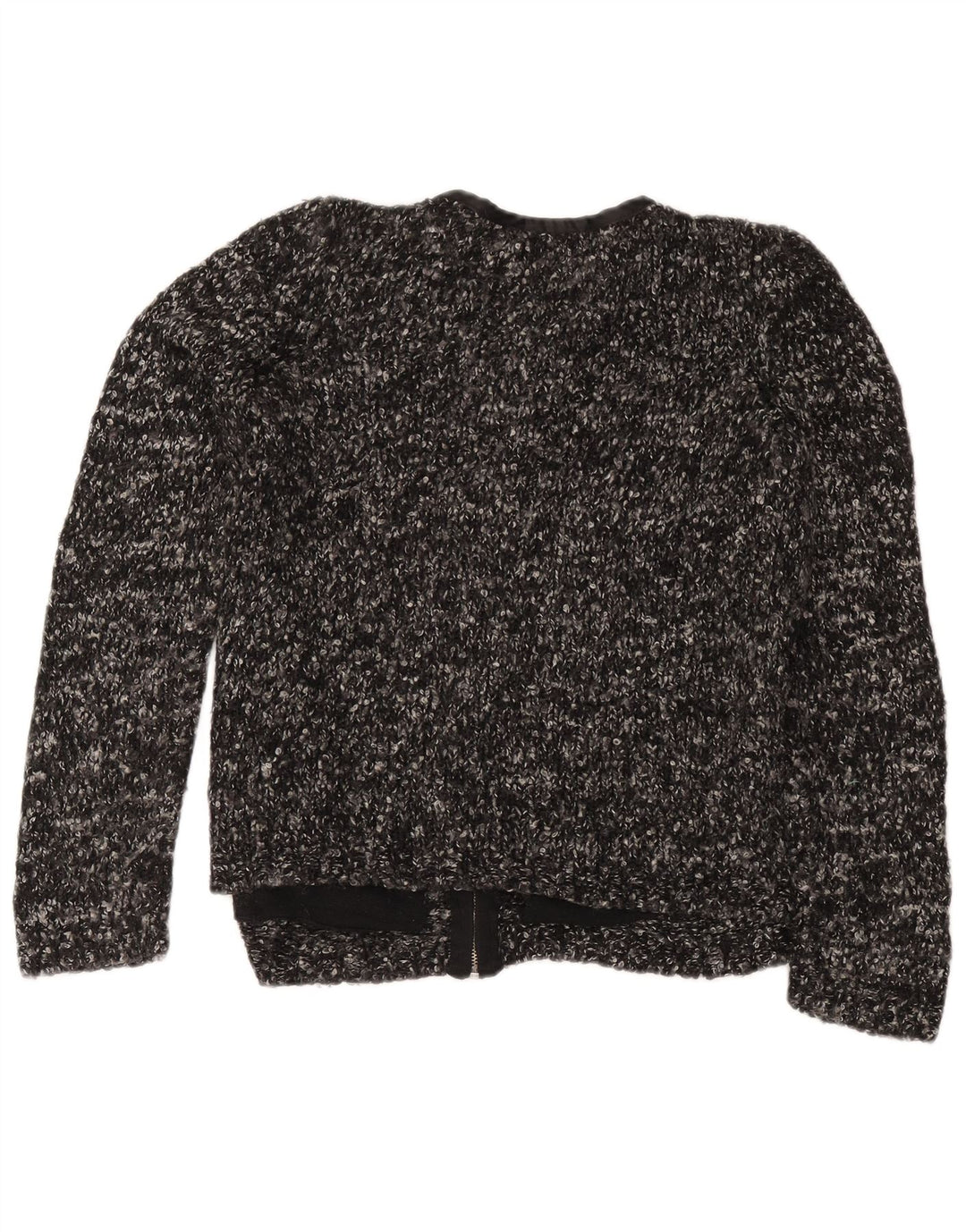 Suéter cardigã feminino Marks & Spencer Reino Unido 12 acrílico manchado cinza médio
