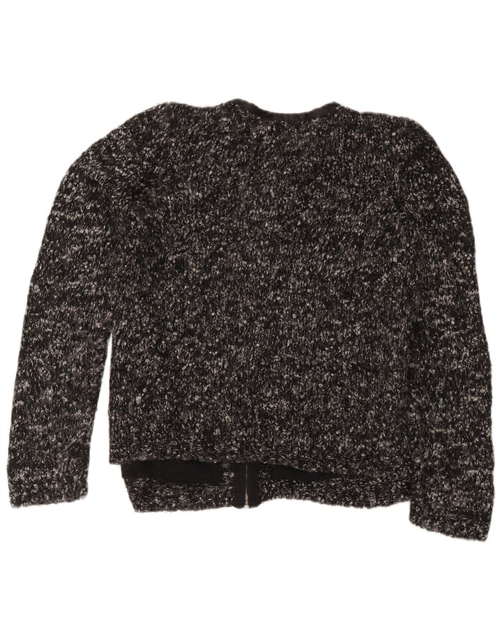 Suéter cardigã feminino Marks & Spencer Reino Unido 12 acrílico manchado cinza médio