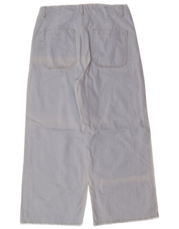 Zara Calça jeans feminina cintura alta com perna larga EU 42 grande W32 L26 azul clássico