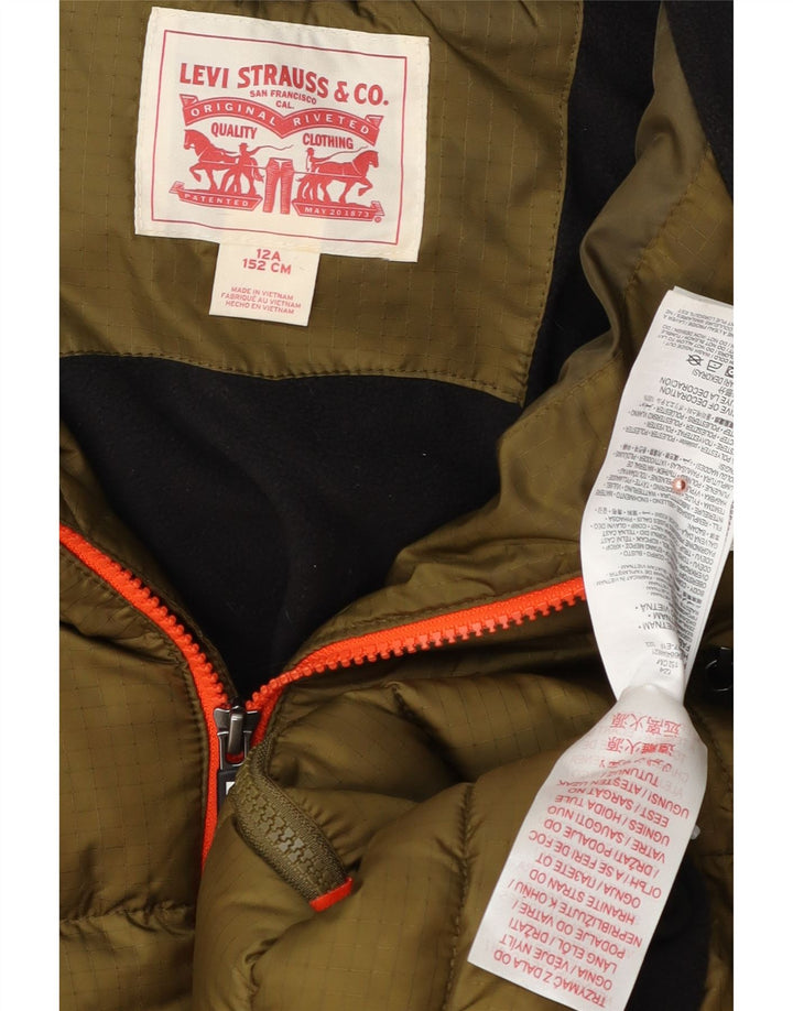 Jaqueta acolchoada com capuz Levi's Boys 11-12 anos cáqui colorblock poliéster