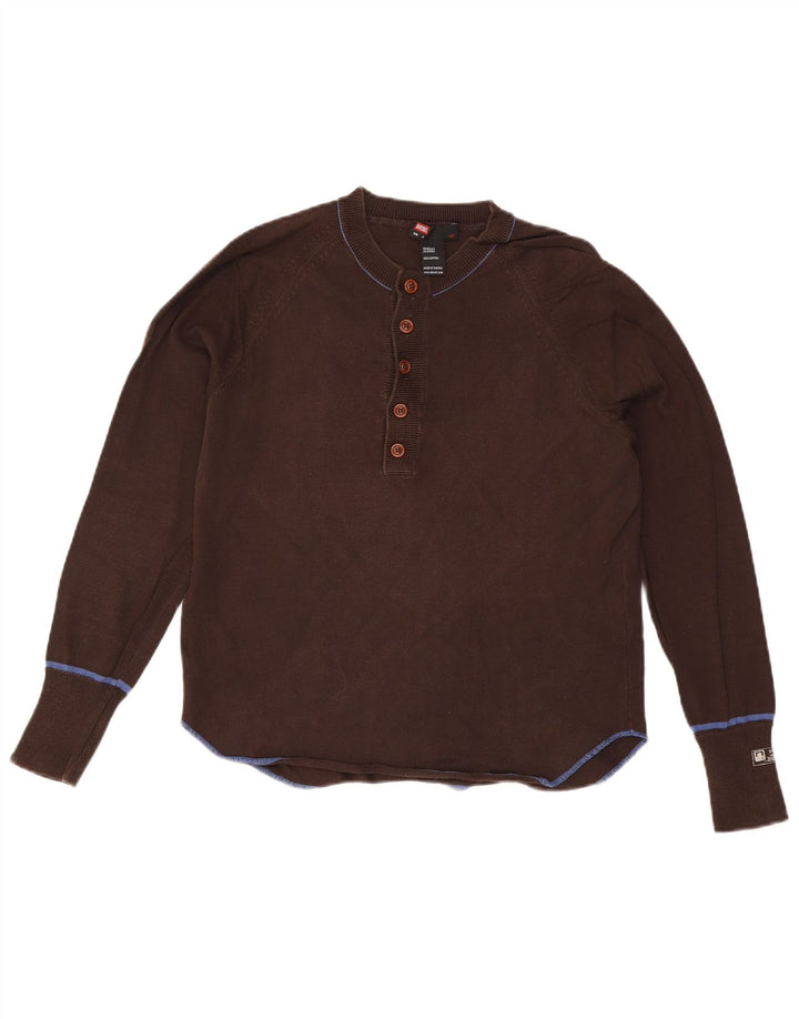 Suéter feminino DIESEL com gola redonda e botão, Reino Unido 14, algodão marrom médio