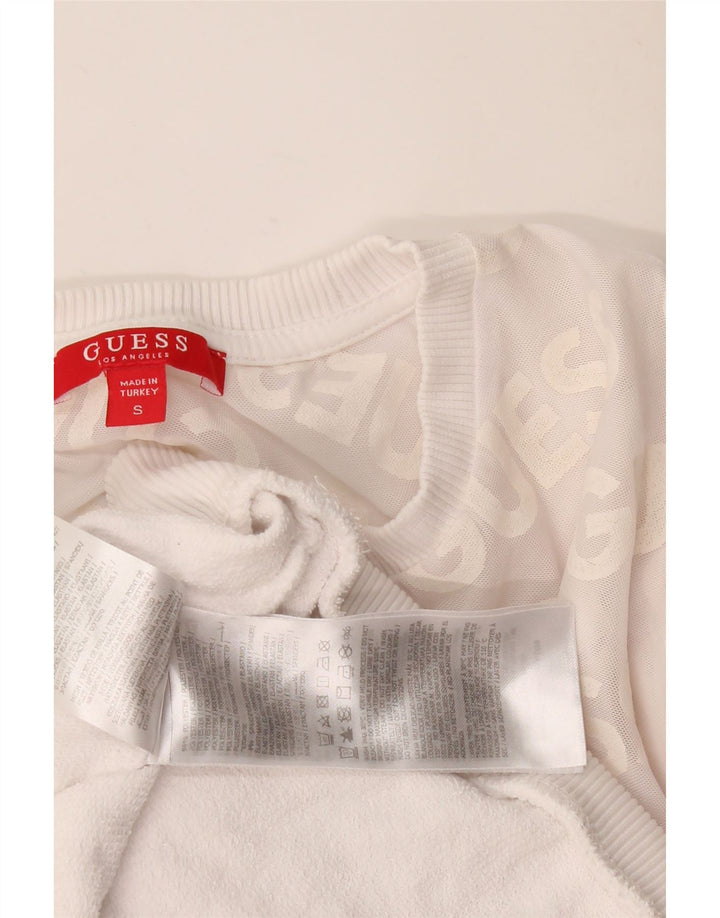 Suéter gráfico feminino Guess UK 10 pequeno bloco colorido branco