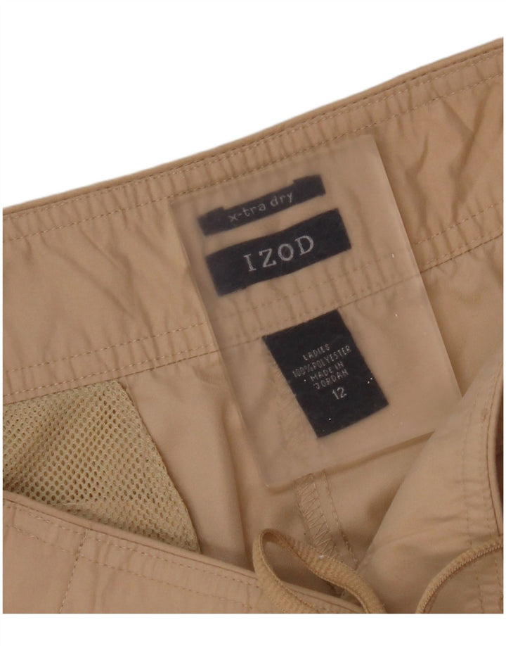 Calça cargo capri feminina Izod EUA 12 grande W34 L21 poliéster bege