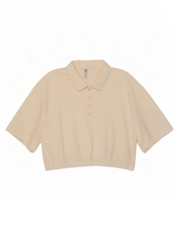 Camisa polo feminina Zara UK 16 XL algodão branco