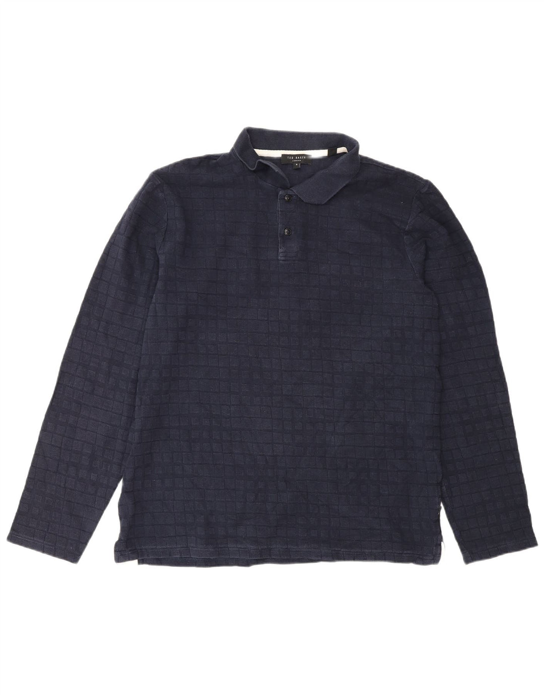 Camisa polo masculina de manga comprida Ted Baker tamanho 4 grande algodão xadrez azul marinho