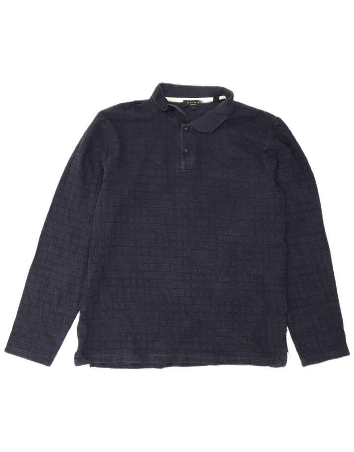 Camisa polo masculina de manga comprida Ted Baker tamanho 4 grande algodão xadrez azul marinho