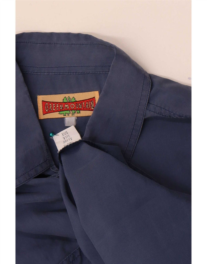 Camisa masculina vintage de manga curta grande azul de seda clássica