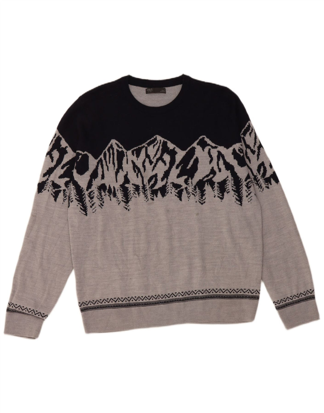 Suéter masculino Marks & Spencer com gola redonda grande bloco colorido cinza