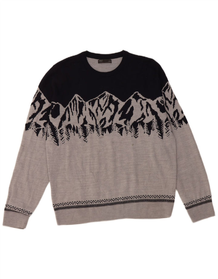 Suéter masculino Marks & Spencer com gola redonda grande bloco colorido cinza