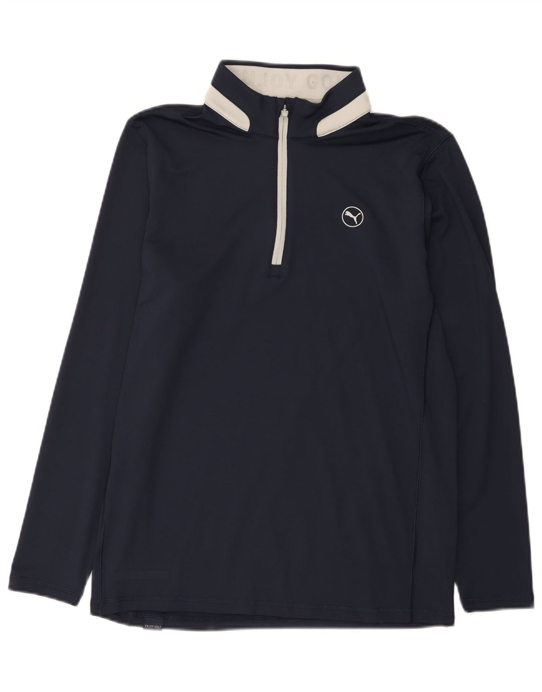 Puma Mens Zip Neck Top Manga Longa Médio Azul Marinho Colourblock Poliéster