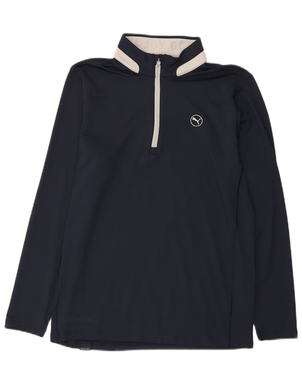 Puma Mens Zip Neck Top Manga Longa Médio Azul Marinho Colourblock Poliéster