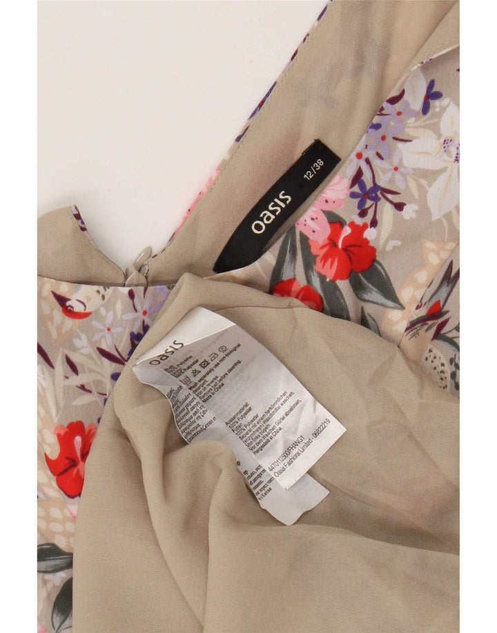 Vestido de verão feminino Oasis UK 12 poliéster floral bege médio