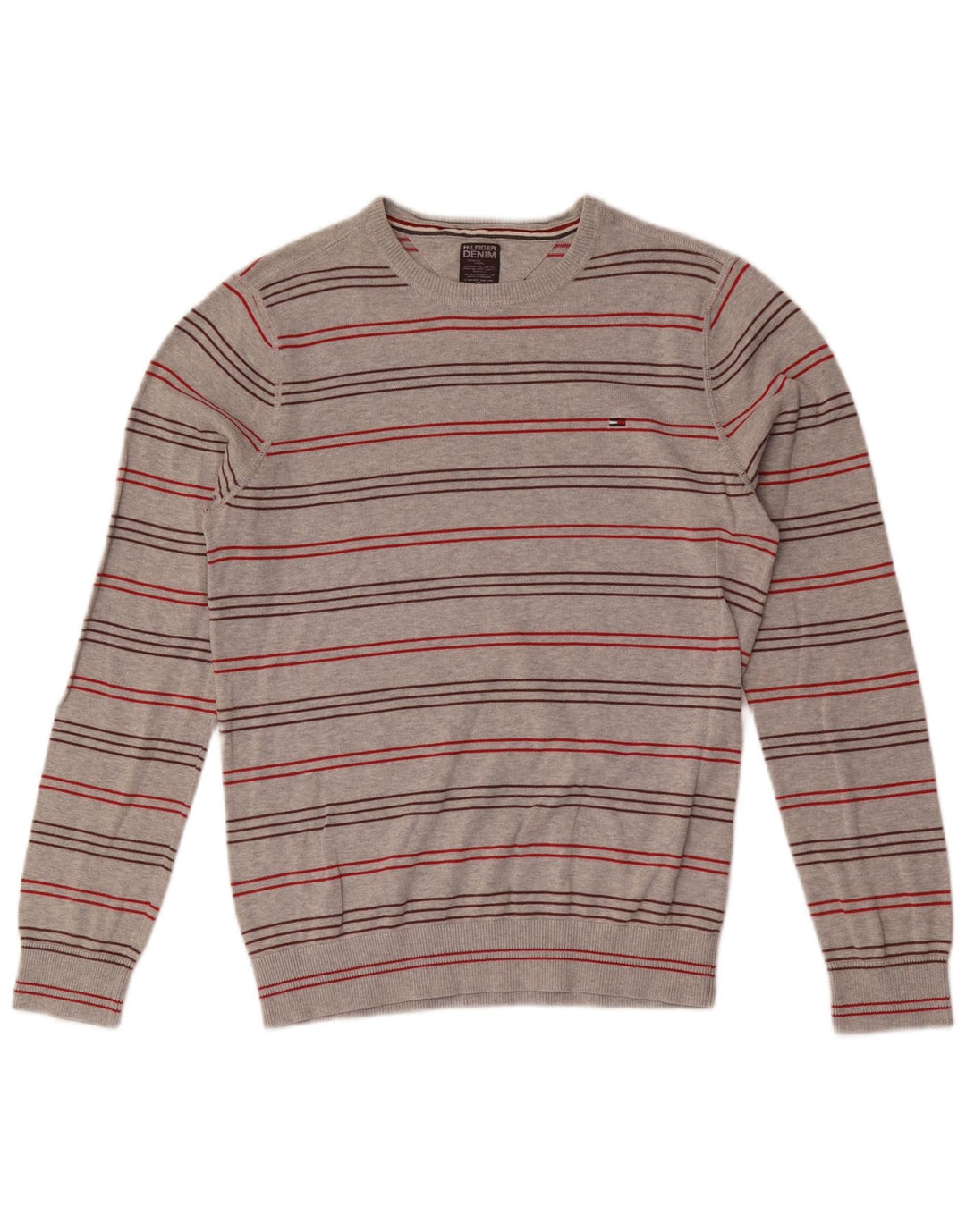 Suéter masculino TOMMY HILFIGER com gola redonda e algodão listrado cinza médio