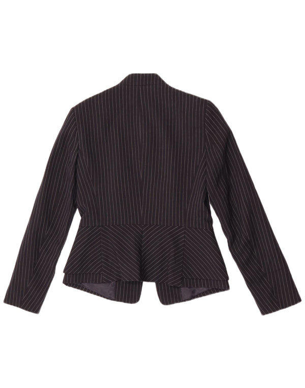 Zara Womens Open Blazer Jacket Reino Unido 8 Pequenas Riscas Azul Marinho
