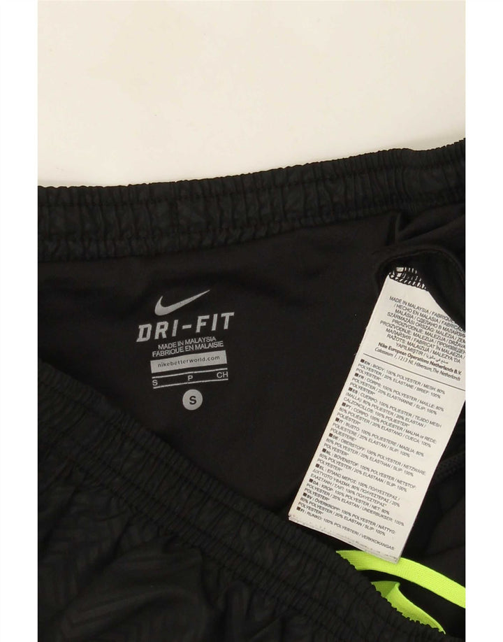 Shorts esportivos femininos Nike Dri Fit UK 10 pequenos pretos Chevron poliéster