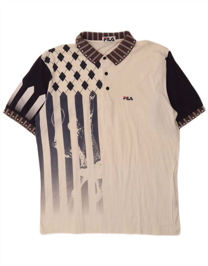 Camisa polo gráfica masculina FILA IT 52 grande algodão colorido branco